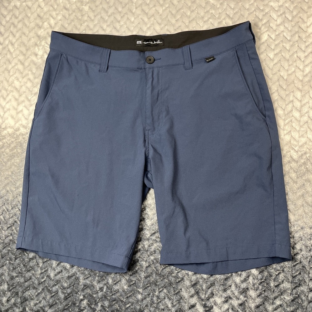 Travis Mathew Tech Chino Shorts Mens 36 Blue Zip Fly Golf Bermuda